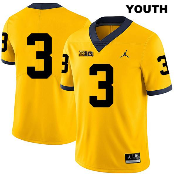 Youth NCAA Michigan Wolverines Brad Robbins #3 No Name Yellow Jordan Brand Authentic Stitched Legend Football College Jersey LE25Q87YV